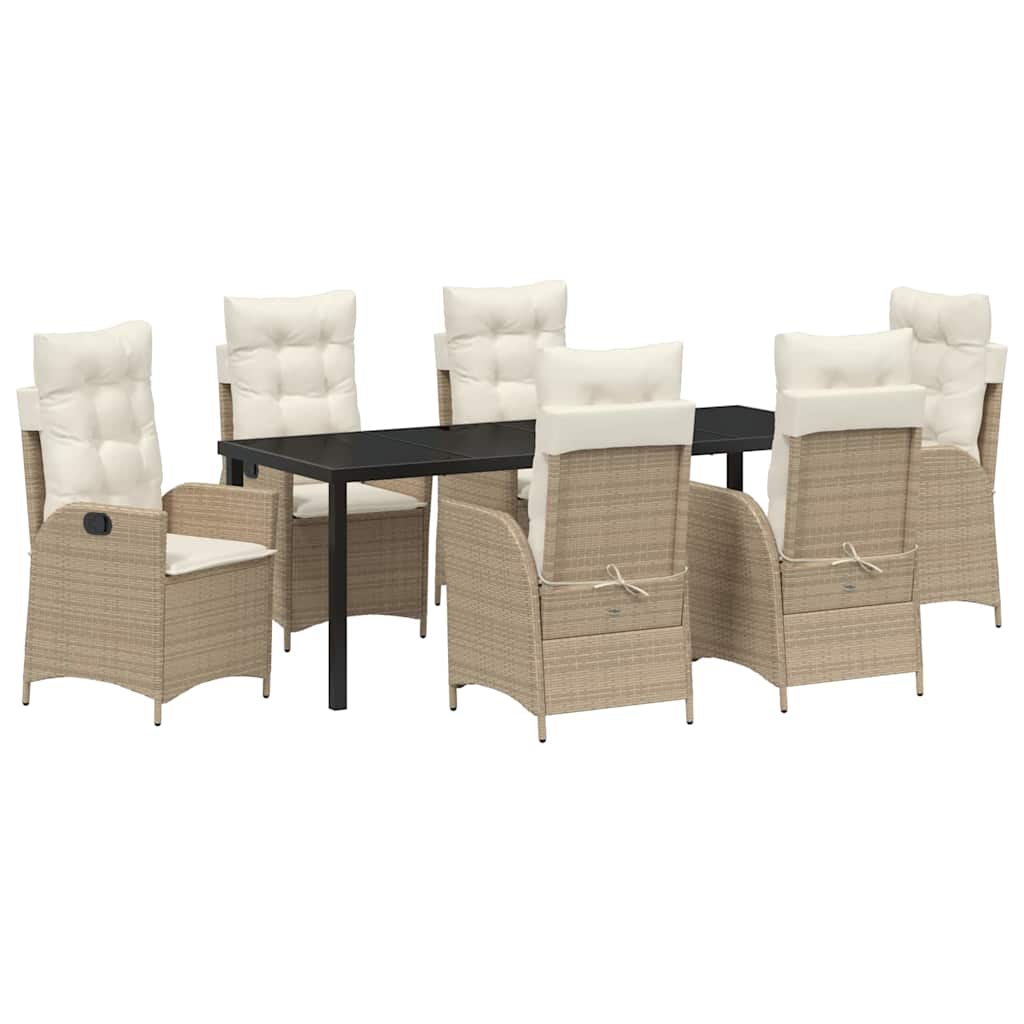 Tuin eettafelset met kussen 7 pcs Beige poly rattan is nu te koop bij PeponiXL, paradijselijk wonen!