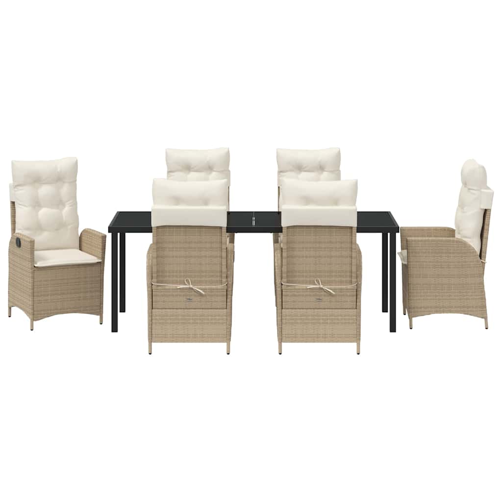 Tuin eettafelset met kussen 7 pcs Beige poly rattan is nu te koop bij PeponiXL, paradijselijk wonen!