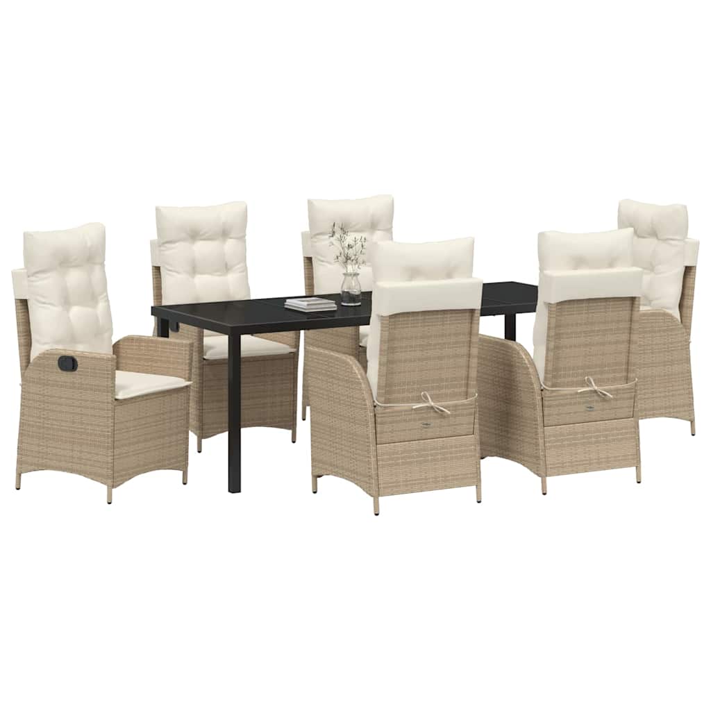 Tuin eettafelset met kussen 7 pcs Beige poly rattan is nu te koop bij PeponiXL, paradijselijk wonen!