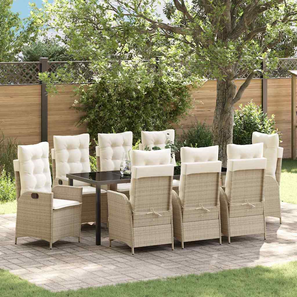 Tuin eettafelset met kussen 9 pcs Beige poly rattan is nu te koop bij PeponiXL, paradijselijk wonen!
