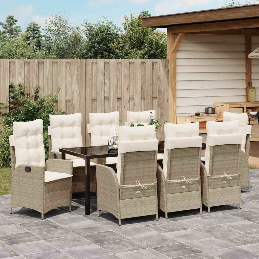 Tuin eettafelset met kussen 9 pcs Beige poly rattan is nu te koop bij PeponiXL, paradijselijk wonen!