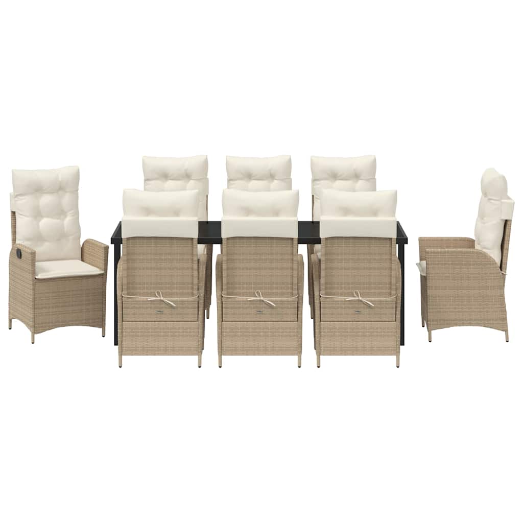 Tuin eettafelset met kussen 9 pcs Beige poly rattan is nu te koop bij PeponiXL, paradijselijk wonen!