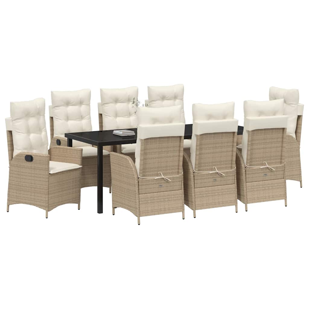Tuin eettafelset met kussen 9 pcs Beige poly rattan is nu te koop bij PeponiXL, paradijselijk wonen!