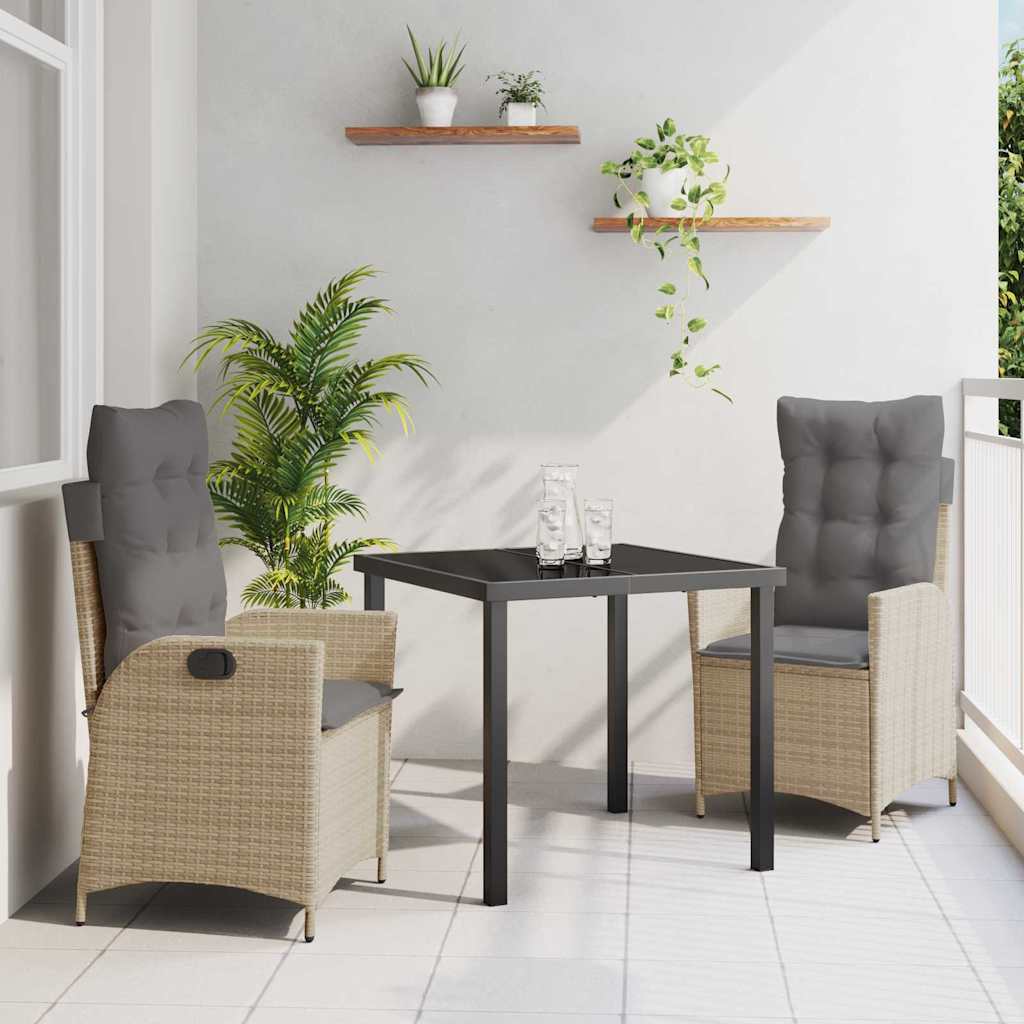 Tuin eettafelset met kussen 3 pcs Beige poly rattan is nu te koop bij PeponiXL, paradijselijk wonen!