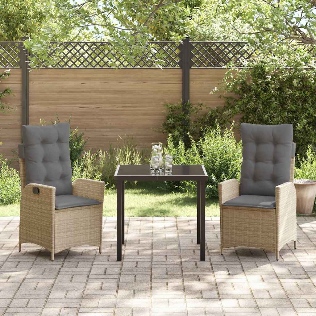 Tuin eettafelset met kussen 3 pcs Beige poly rattan is nu te koop bij PeponiXL, paradijselijk wonen!