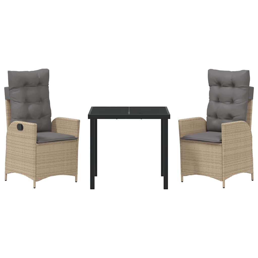 Tuin eettafelset met kussen 3 pcs Beige poly rattan is nu te koop bij PeponiXL, paradijselijk wonen!