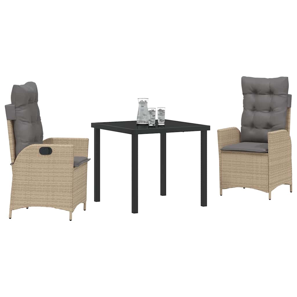 Tuin eettafelset met kussen 3 pcs Beige poly rattan is nu te koop bij PeponiXL, paradijselijk wonen!