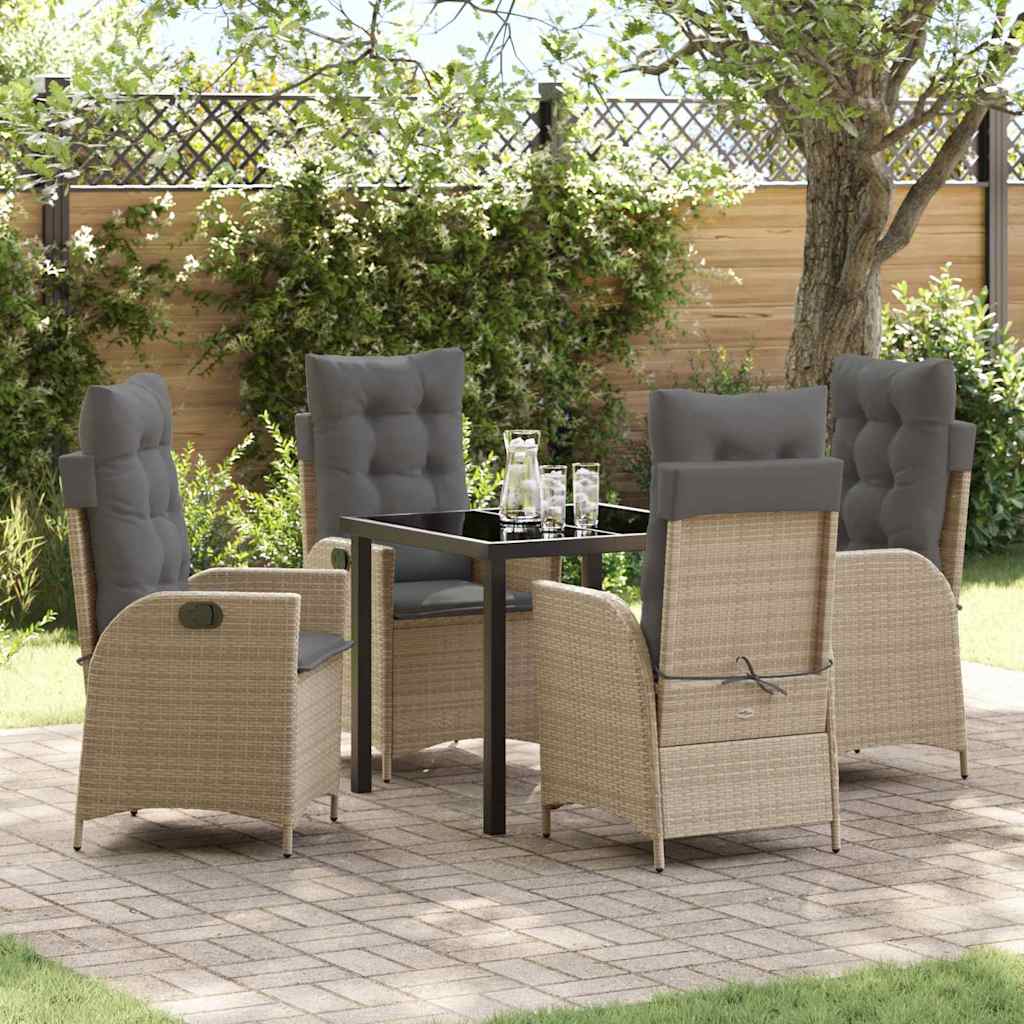 Tuin eettafelset met kussen 5 pcs Beige poly rattan is nu te koop bij PeponiXL, paradijselijk wonen!
