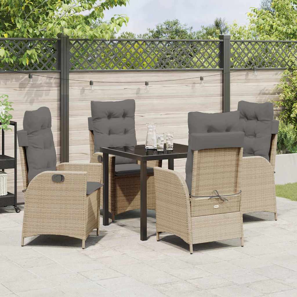 Tuin eettafelset met kussen 5 pcs Beige poly rattan is nu te koop bij PeponiXL, paradijselijk wonen!