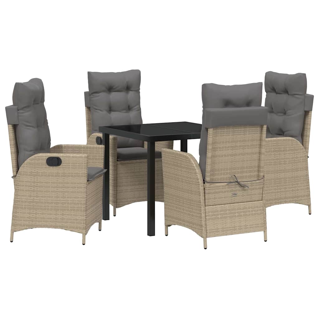 Tuin eettafelset met kussen 5 pcs Beige poly rattan is nu te koop bij PeponiXL, paradijselijk wonen!