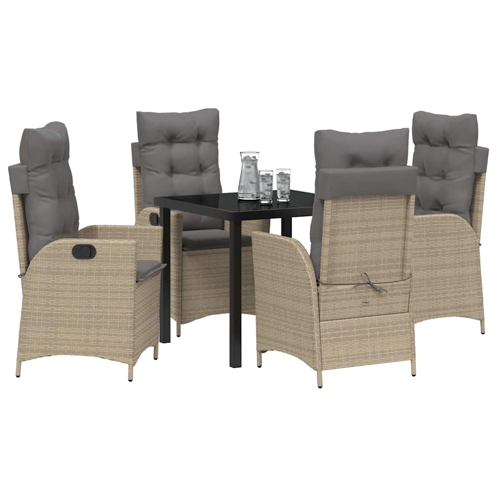 Tuin eettafelset met kussen 5 pcs Beige poly rattan is nu te koop bij PeponiXL, paradijselijk wonen!