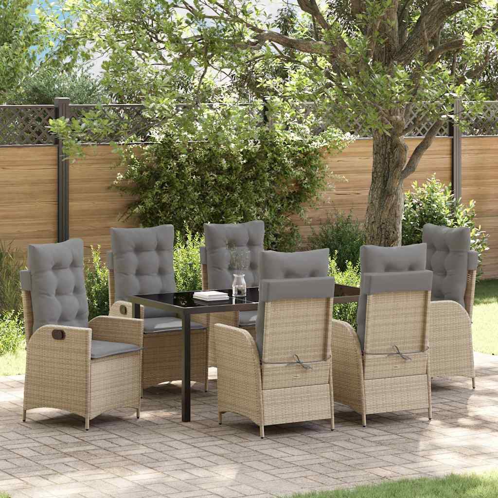 Tuin eettafelset met kussen 7 pcs Beige poly rattan is nu te koop bij PeponiXL, paradijselijk wonen!