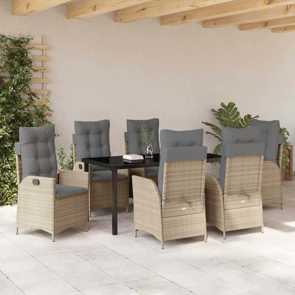 Tuin eettafelset met kussen 7 pcs Beige poly rattan is nu te koop bij PeponiXL, paradijselijk wonen!