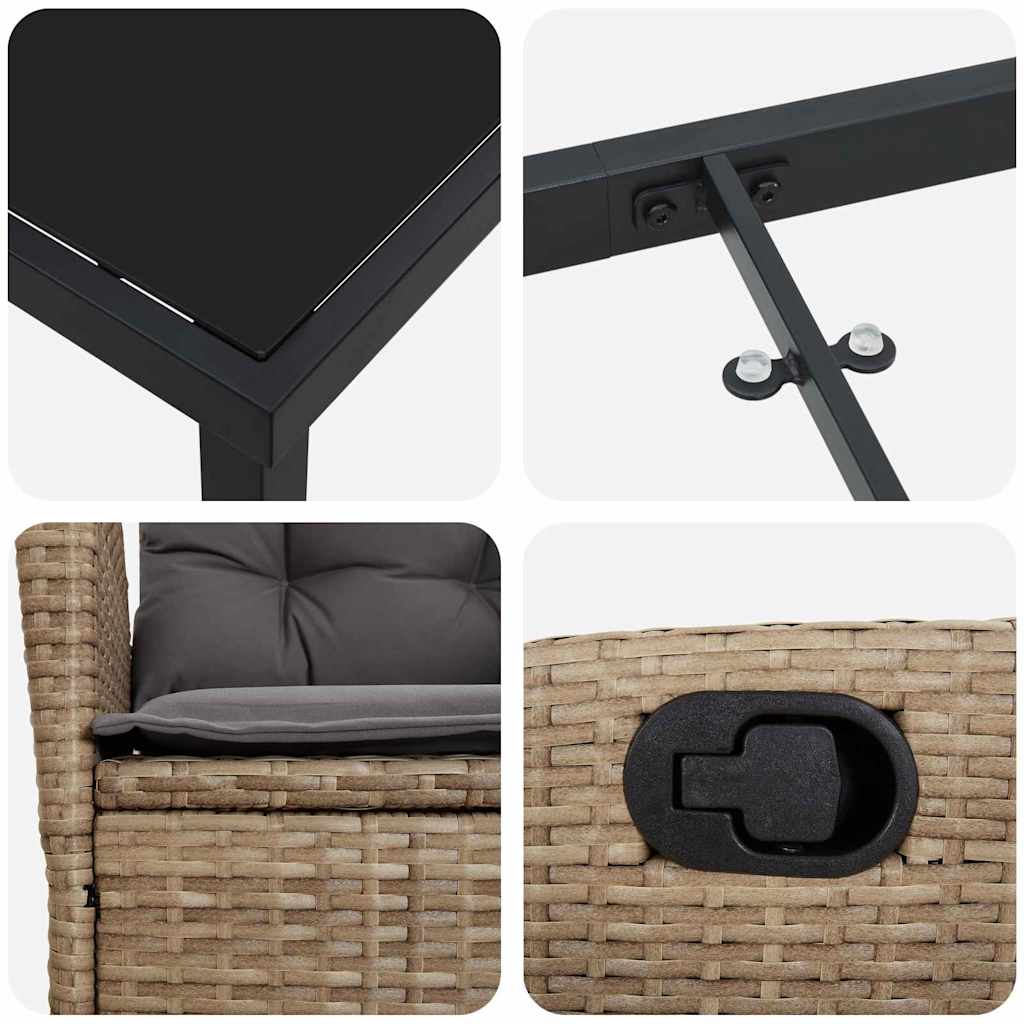 Tuin eettafelset met kussen 7 pcs Beige poly rattan is nu te koop bij PeponiXL, paradijselijk wonen!