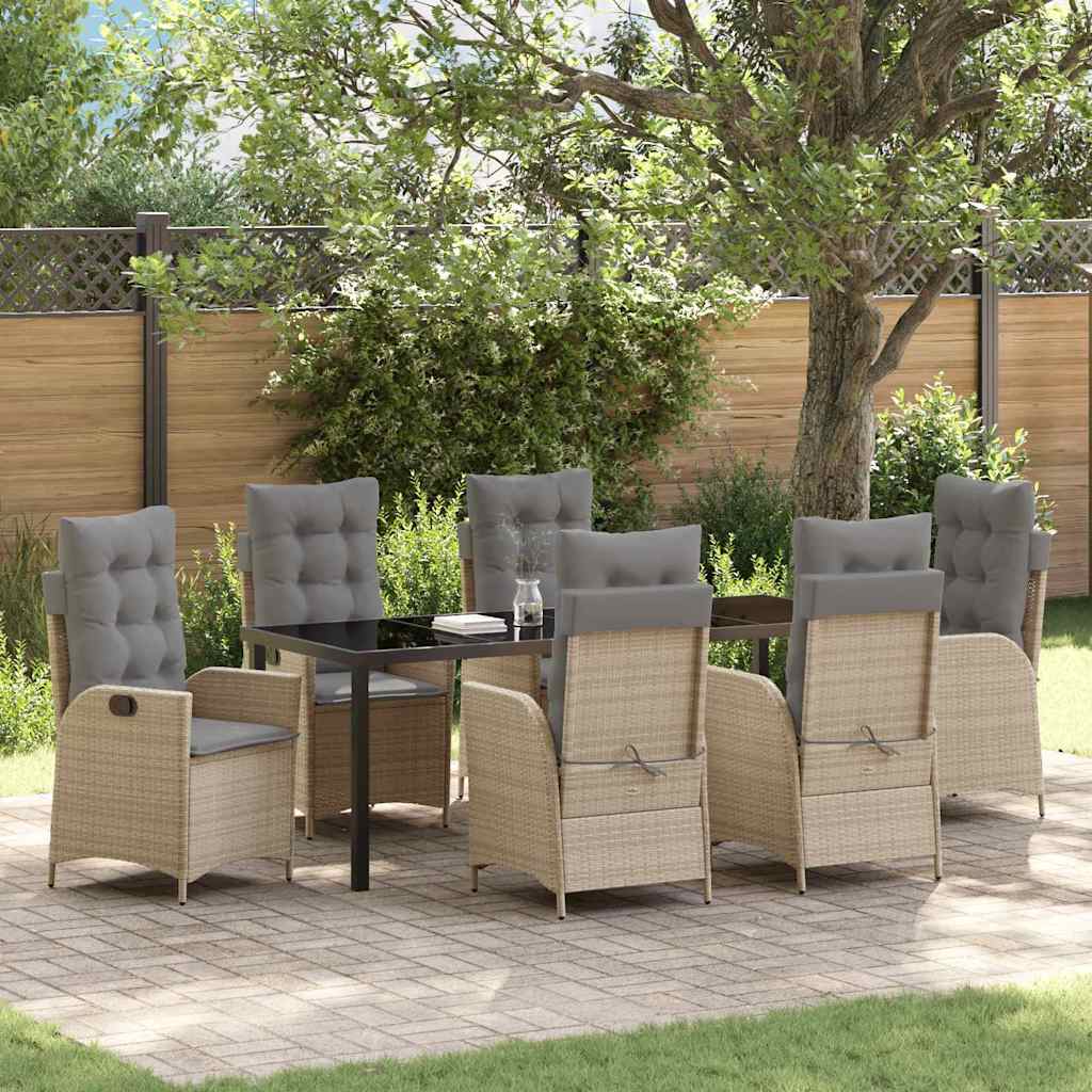 Tuin eettafelset met kussen 7 pcs Beige poly rattan is nu te koop bij PeponiXL, paradijselijk wonen!
