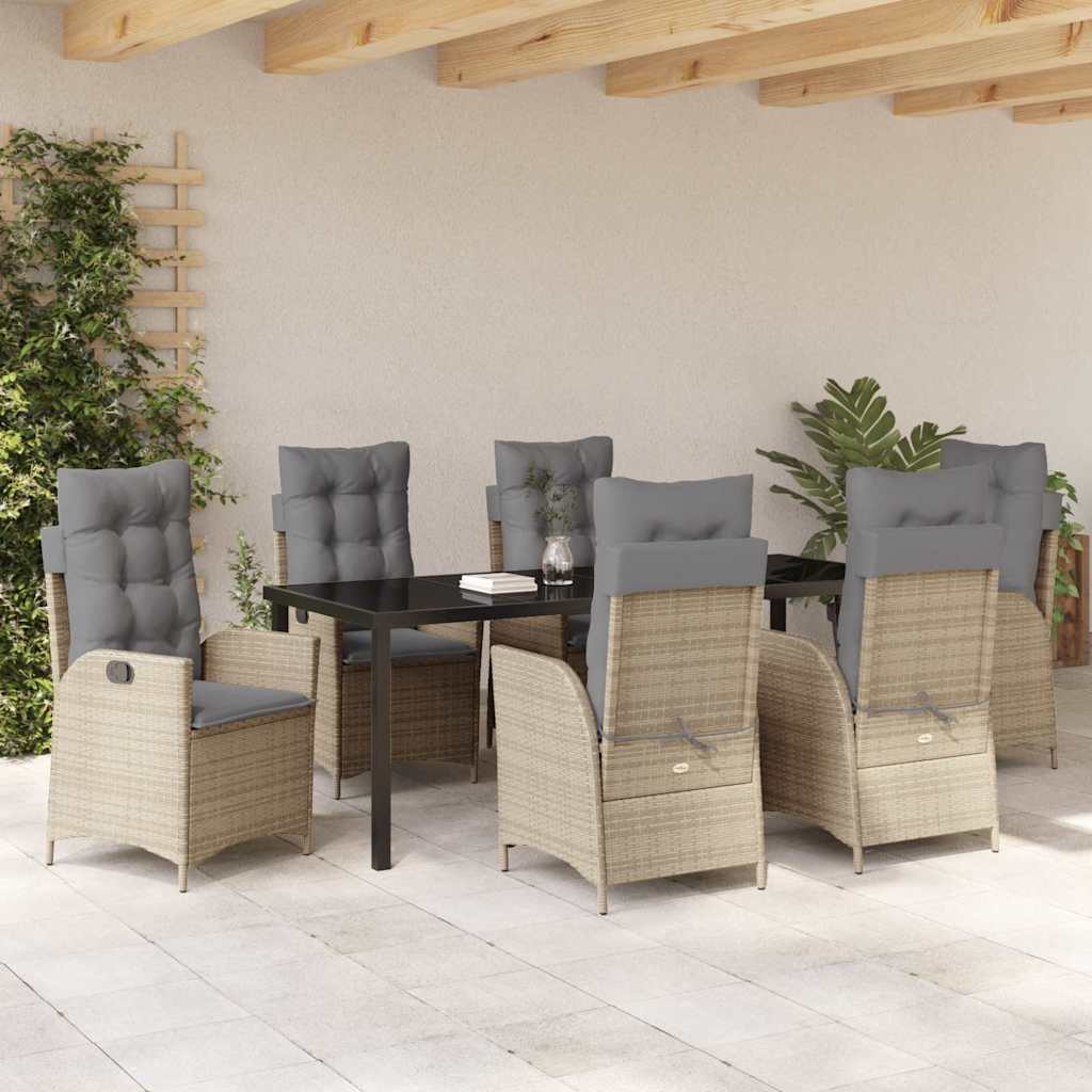 Tuin eettafelset met kussen 7 pcs Beige poly rattan is nu te koop bij PeponiXL, paradijselijk wonen!