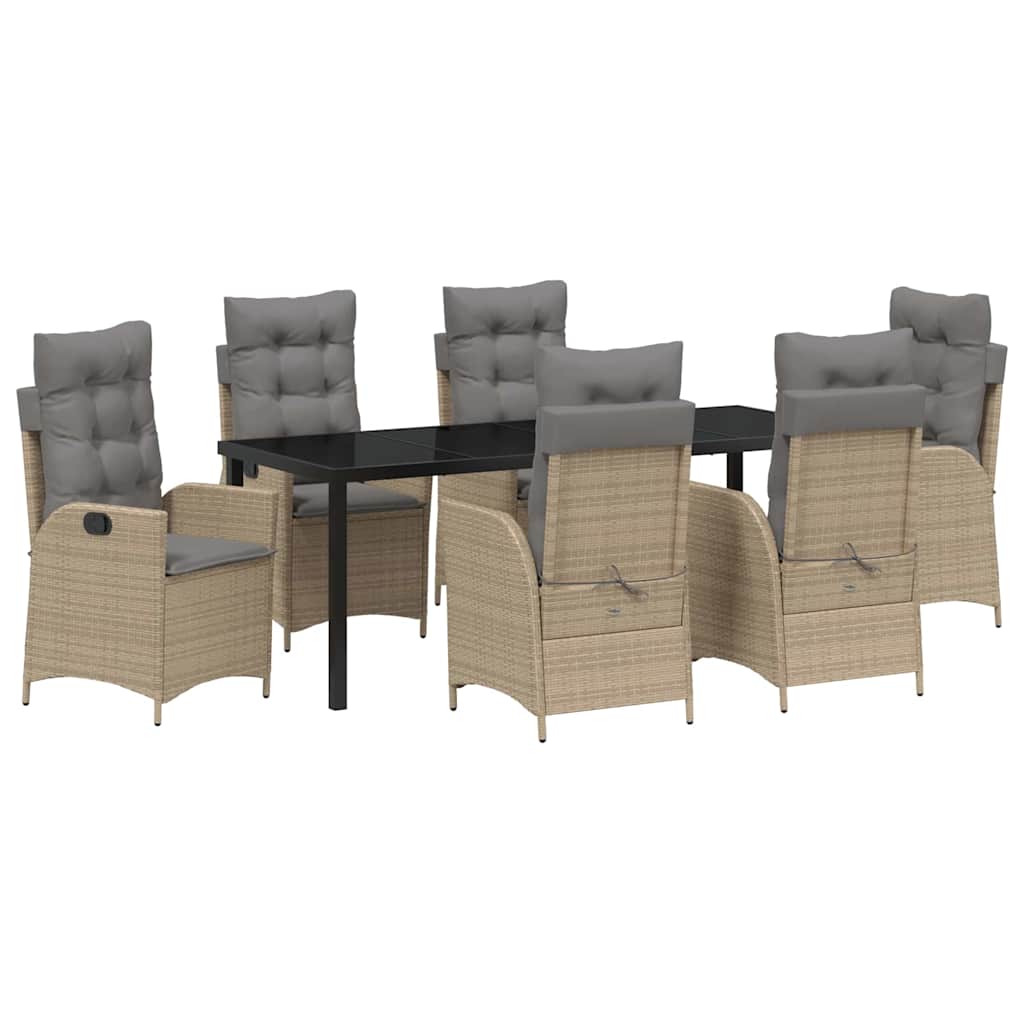 Tuin eettafelset met kussen 7 pcs Beige poly rattan is nu te koop bij PeponiXL, paradijselijk wonen!