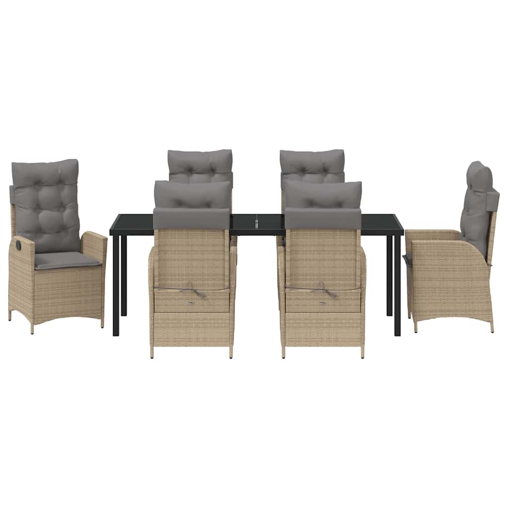 Tuin eettafelset met kussen 7 pcs Beige poly rattan is nu te koop bij PeponiXL, paradijselijk wonen!