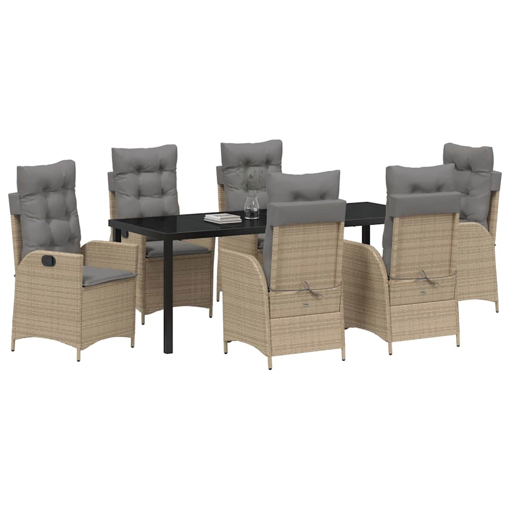 Tuin eettafelset met kussen 7 pcs Beige poly rattan is nu te koop bij PeponiXL, paradijselijk wonen!