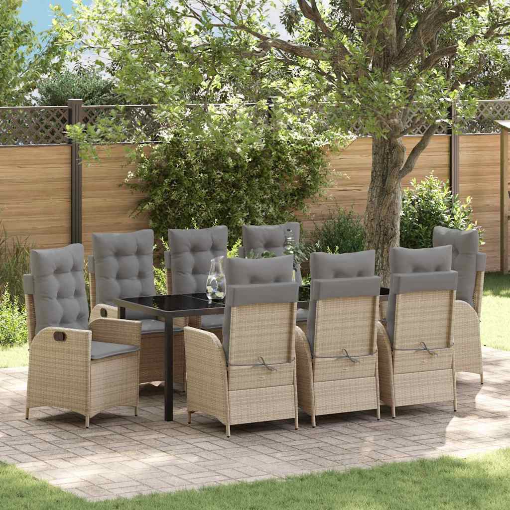 Tuin eettafelset met kussen 9 pcs Beige poly rattan is nu te koop bij PeponiXL, paradijselijk wonen!