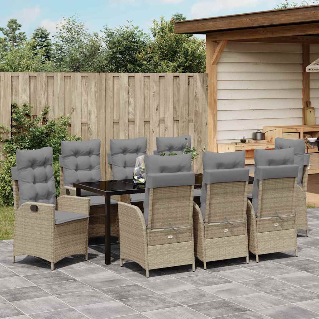 Tuin eettafelset met kussen 9 pcs Beige poly rattan is nu te koop bij PeponiXL, paradijselijk wonen!