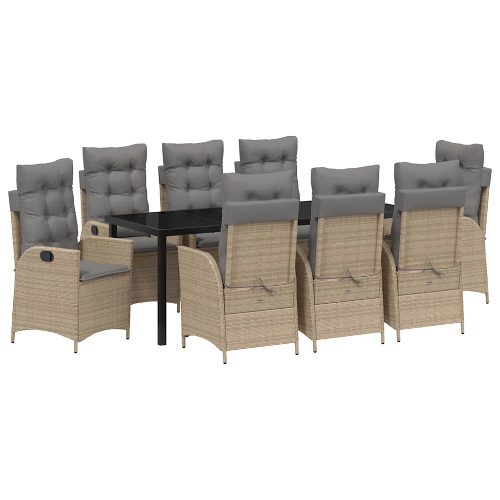 Tuin eettafelset met kussen 9 pcs Beige poly rattan is nu te koop bij PeponiXL, paradijselijk wonen!