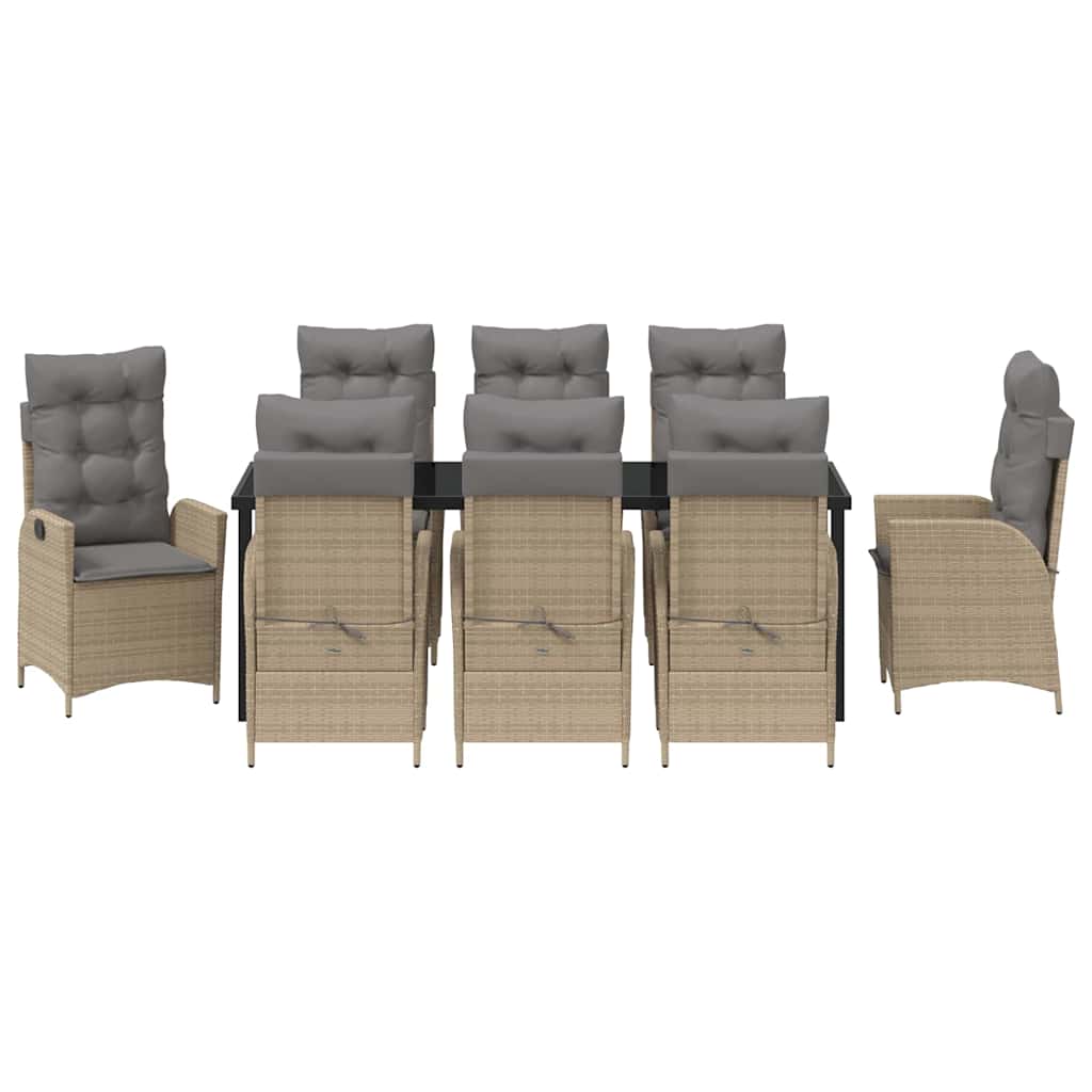Tuin eettafelset met kussen 9 pcs Beige poly rattan is nu te koop bij PeponiXL, paradijselijk wonen!