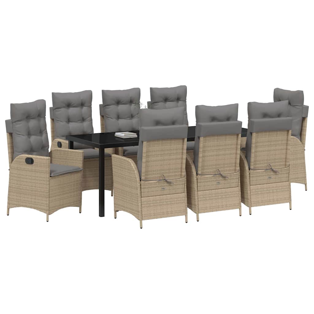 Tuin eettafelset met kussen 9 pcs Beige poly rattan is nu te koop bij PeponiXL, paradijselijk wonen!