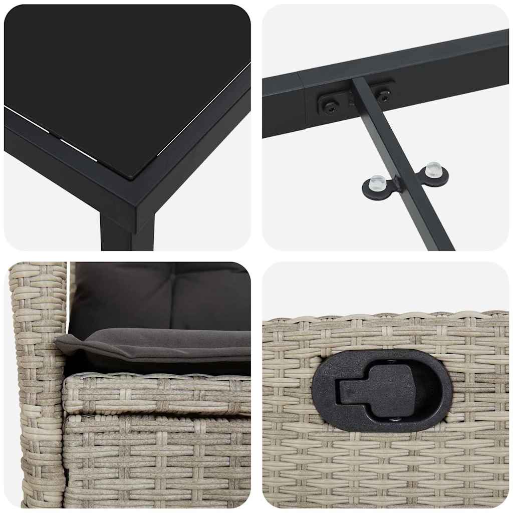 Tuin eettafelset met kussen 3 pcs Lichtgrijs poly rattan is nu te koop bij PeponiXL, paradijselijk wonen!
