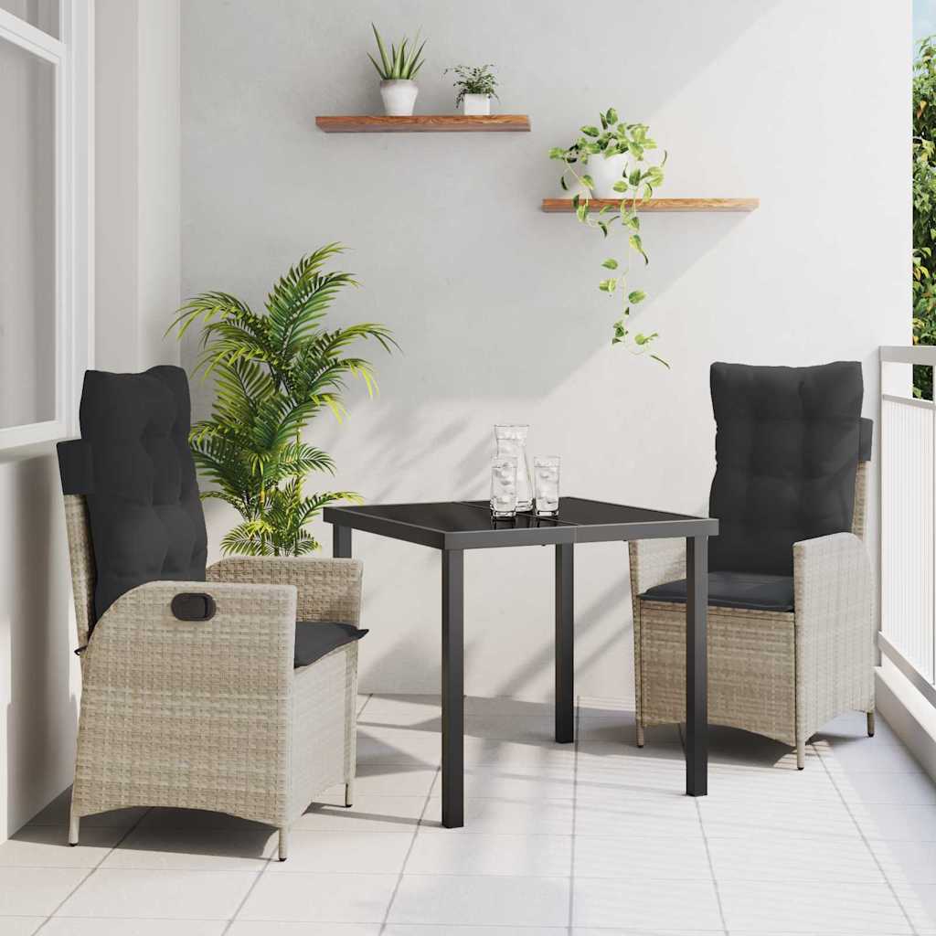 Tuin eettafelset met kussen 3 pcs Lichtgrijs poly rattan is nu te koop bij PeponiXL, paradijselijk wonen!