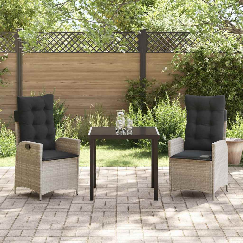 Tuin eettafelset met kussen 3 pcs Lichtgrijs poly rattan is nu te koop bij PeponiXL, paradijselijk wonen!