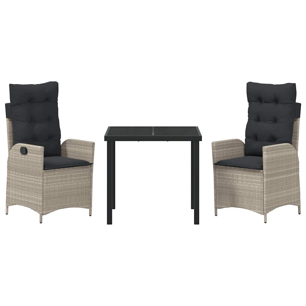 Tuin eettafelset met kussen 3 pcs Lichtgrijs poly rattan is nu te koop bij PeponiXL, paradijselijk wonen!