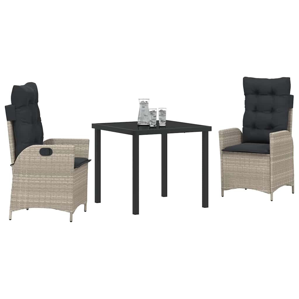 Tuin eettafelset met kussen 3 pcs Lichtgrijs poly rattan is nu te koop bij PeponiXL, paradijselijk wonen!