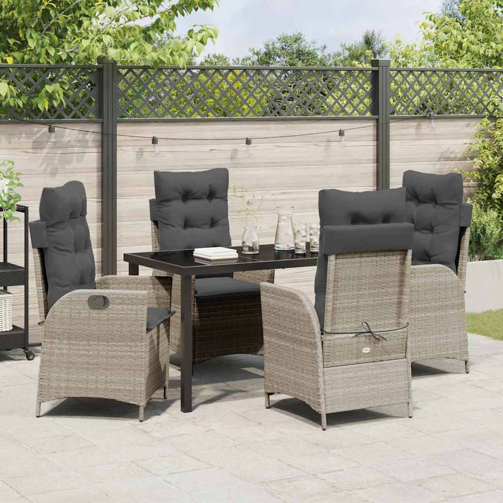 Tuin eettafelset met kussen 5 pcs Lichtgrijs poly rattan is nu te koop bij PeponiXL, paradijselijk wonen!