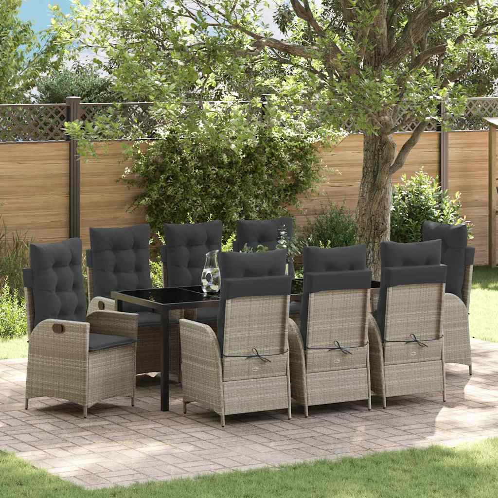Tuin eettafelset met kussen 9 pcs Lichtgrijs poly rattan is nu te koop bij PeponiXL, paradijselijk wonen!