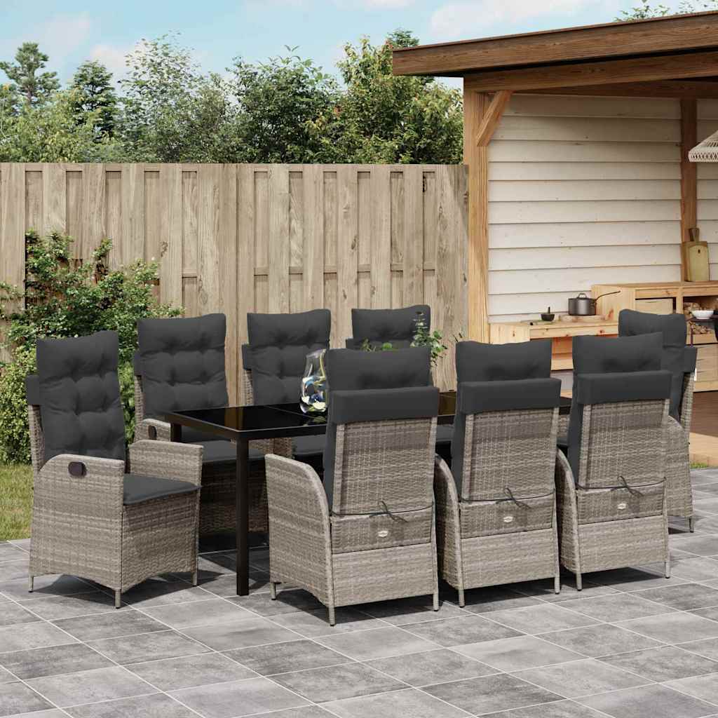 Tuin eettafelset met kussen 9 pcs Lichtgrijs poly rattan is nu te koop bij PeponiXL, paradijselijk wonen!