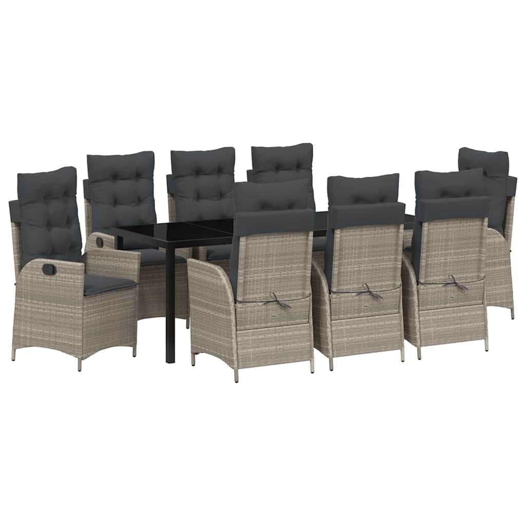 Tuin eettafelset met kussen 9 pcs Lichtgrijs poly rattan is nu te koop bij PeponiXL, paradijselijk wonen!