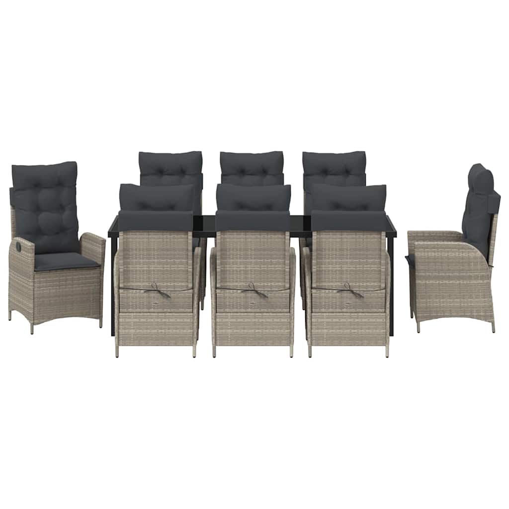 Tuin eettafelset met kussen 9 pcs Lichtgrijs poly rattan is nu te koop bij PeponiXL, paradijselijk wonen!