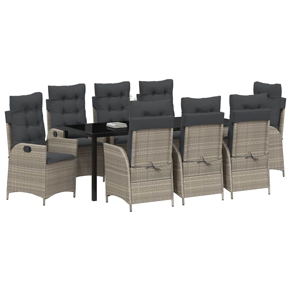 Tuin eettafelset met kussen 9 pcs Lichtgrijs poly rattan is nu te koop bij PeponiXL, paradijselijk wonen!