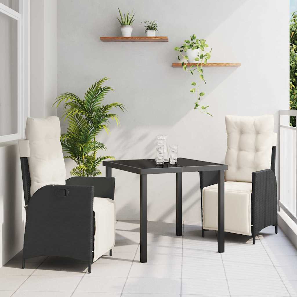 Tuin eettafelset met kussen 3 pcs Zwart poly rattan is nu te koop bij PeponiXL, paradijselijk wonen!
