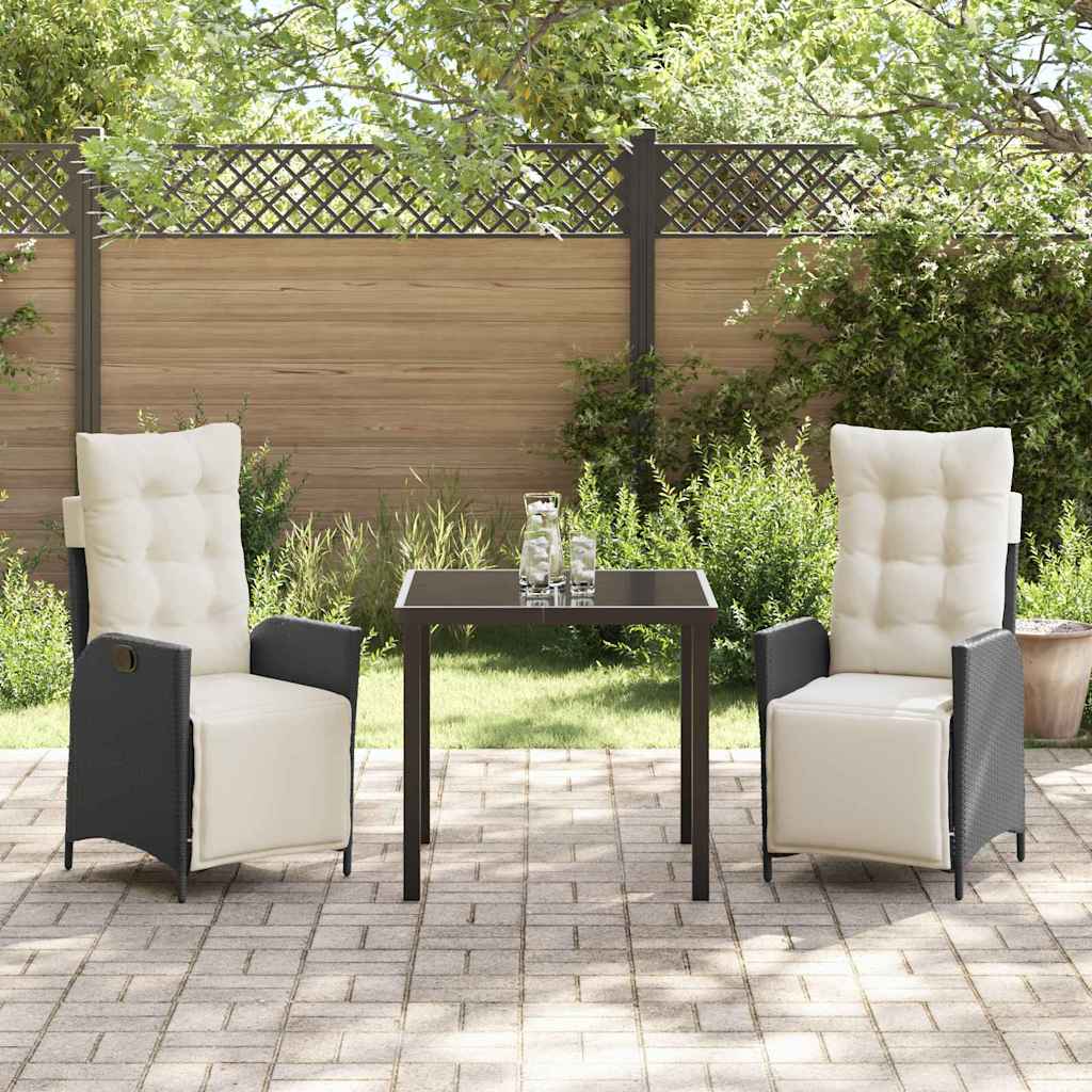 Tuin eettafelset met kussen 3 pcs Zwart poly rattan is nu te koop bij PeponiXL, paradijselijk wonen!