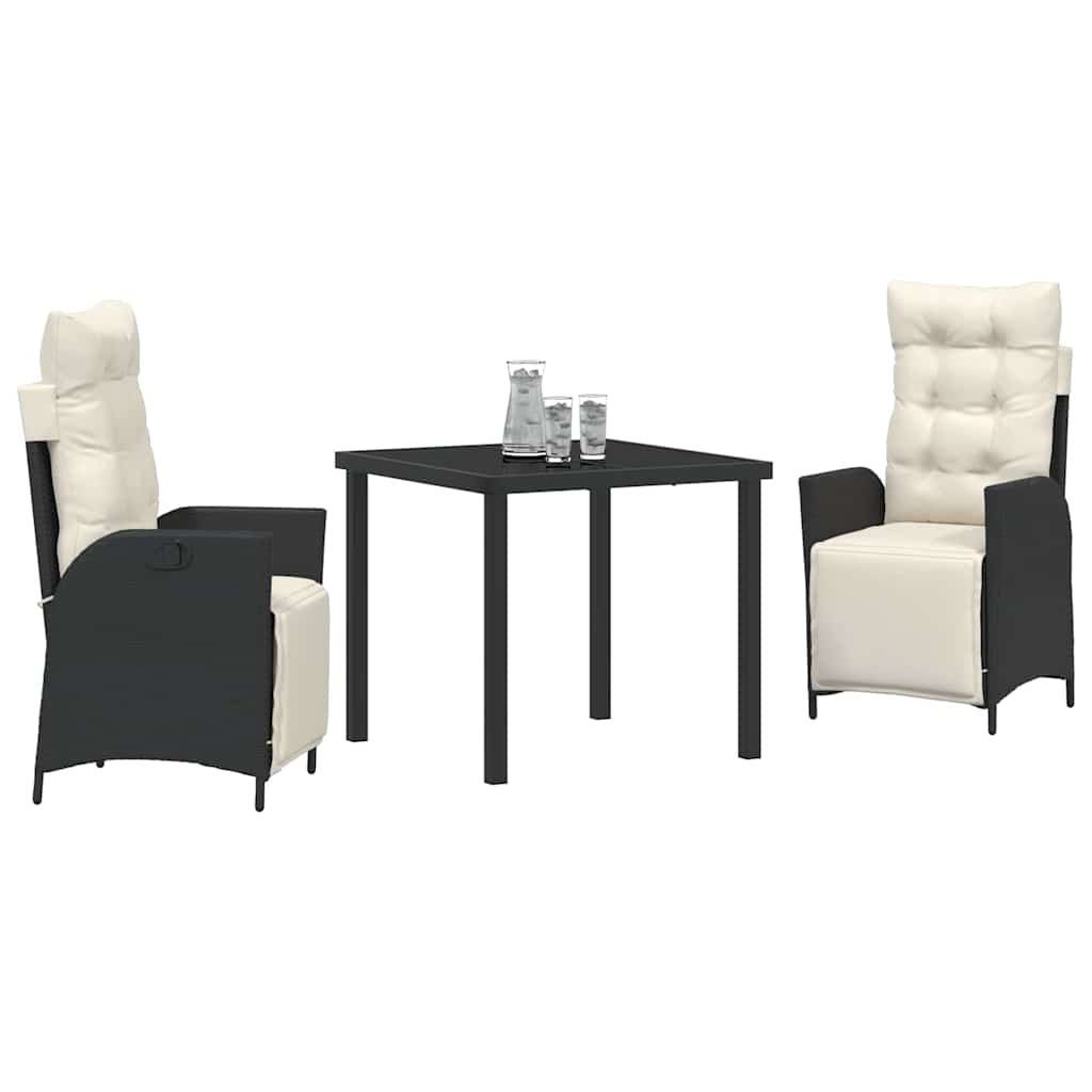 Tuin eettafelset met kussen 3 pcs Zwart poly rattan is nu te koop bij PeponiXL, paradijselijk wonen!