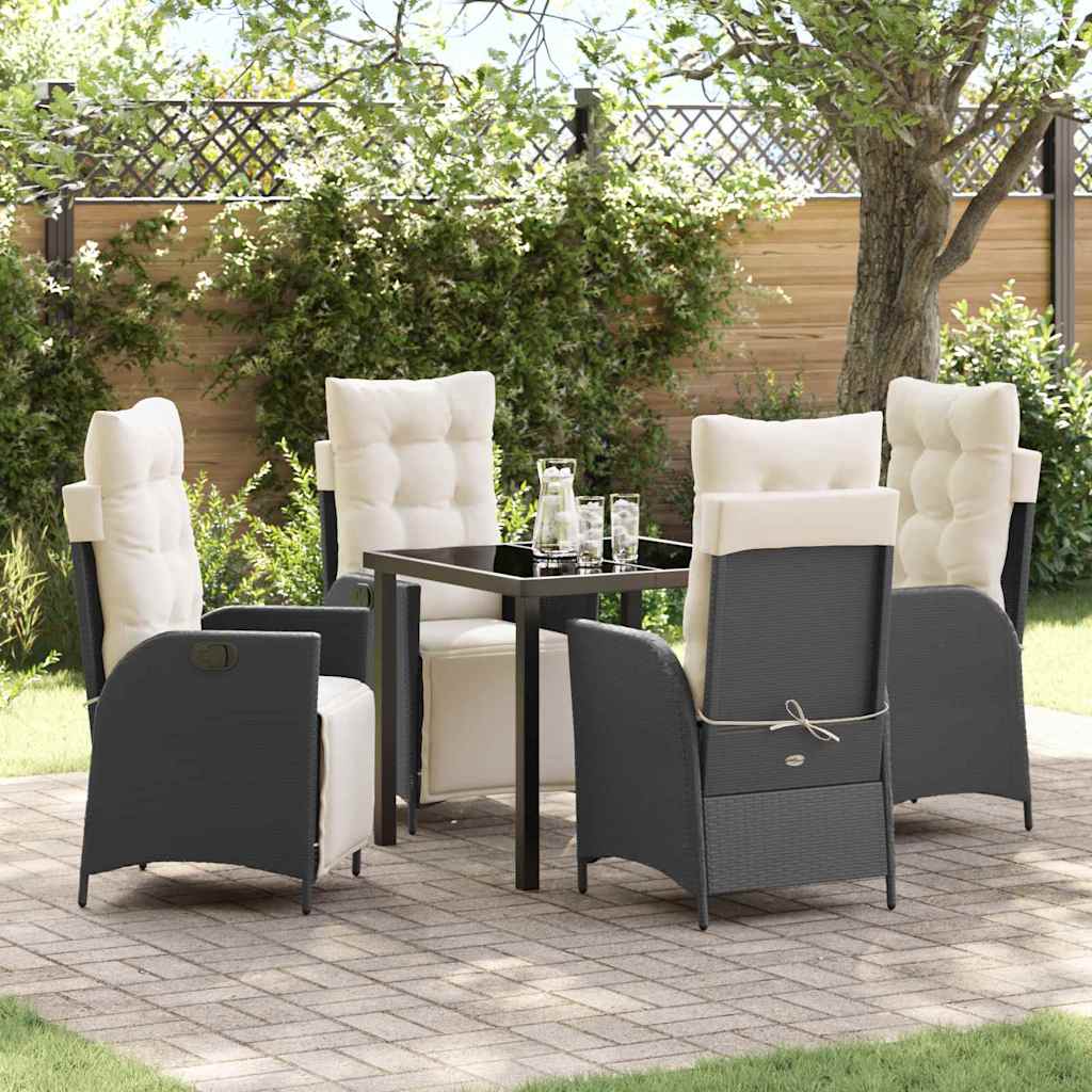 Tuin eettafelset met kussen 5 pcs Zwart poly rattan is nu te koop bij PeponiXL, paradijselijk wonen!