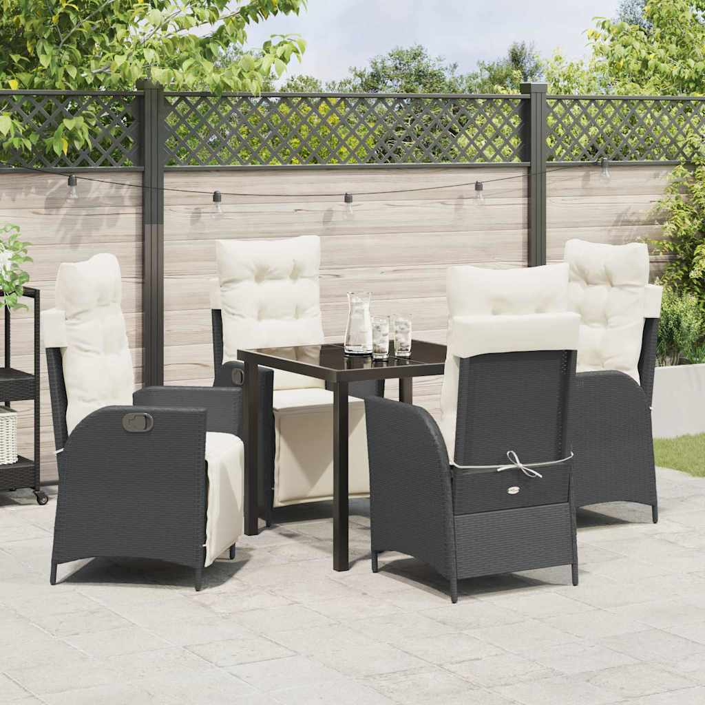 Tuin eettafelset met kussen 5 pcs Zwart poly rattan is nu te koop bij PeponiXL, paradijselijk wonen!