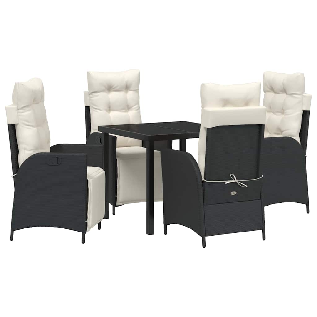 Tuin eettafelset met kussen 5 pcs Zwart poly rattan is nu te koop bij PeponiXL, paradijselijk wonen!