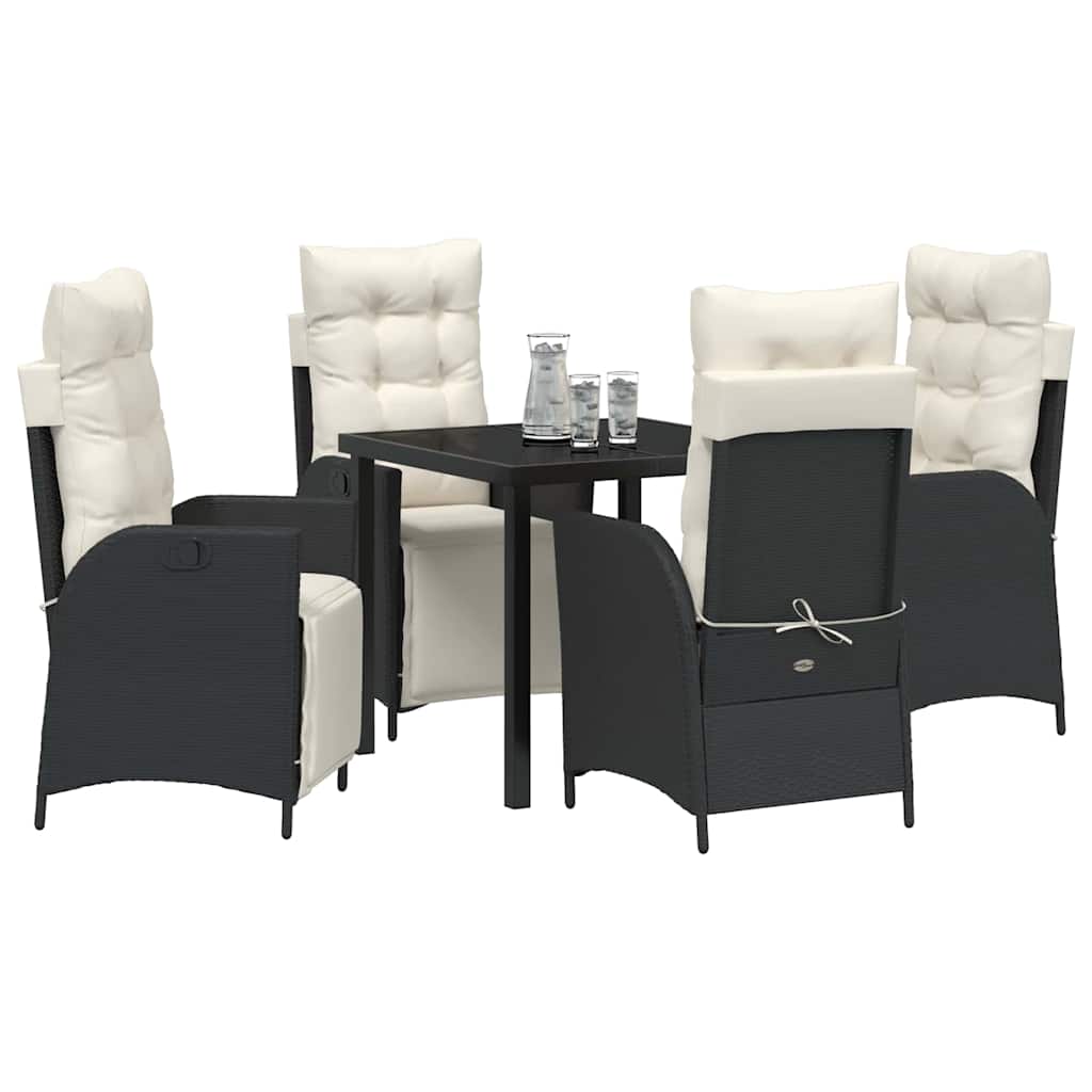 Tuin eettafelset met kussen 5 pcs Zwart poly rattan is nu te koop bij PeponiXL, paradijselijk wonen!