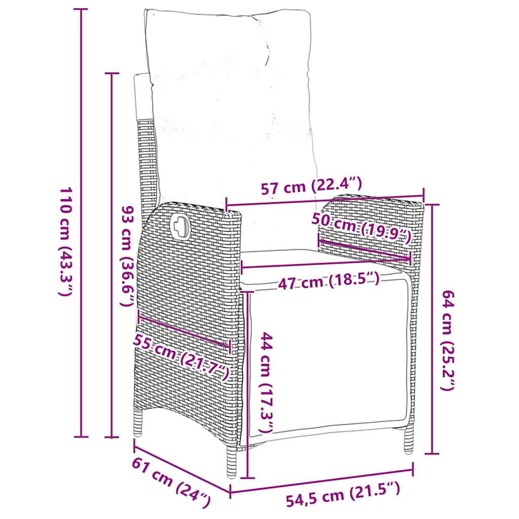Tuin eettafelset met kussen 5 pcs Zwart poly rattan is nu te koop bij PeponiXL, paradijselijk wonen!