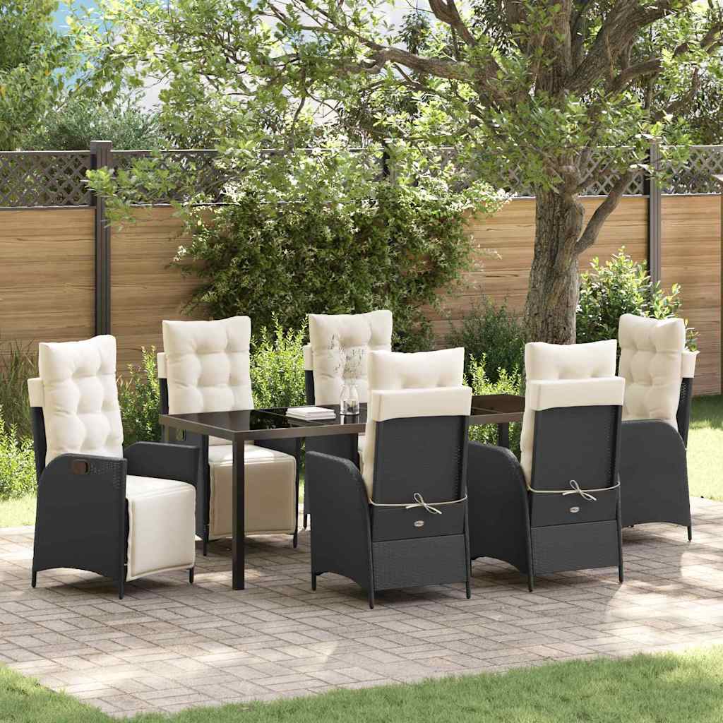 Tuin eettafelset met kussen 7 pcs Zwart poly rattan is nu te koop bij PeponiXL, paradijselijk wonen!