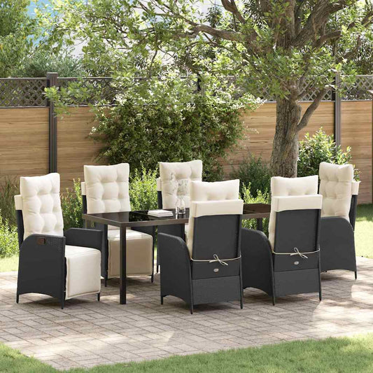 Tuin eettafelset met kussen 7 pcs Zwart poly rattan is nu te koop bij PeponiXL, paradijselijk wonen!
