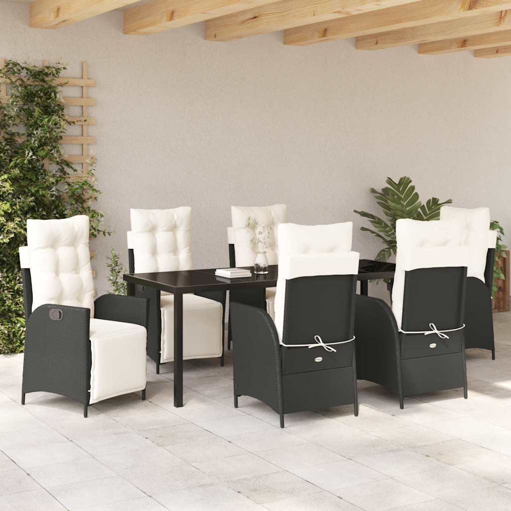 Tuin eettafelset met kussen 7 pcs Zwart poly rattan is nu te koop bij PeponiXL, paradijselijk wonen!